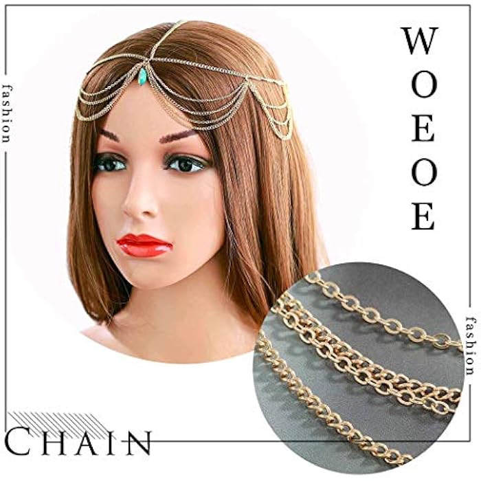 Woeoe Vintage Gold Head Chain Turquoise Forehead Headbands Sequins Festival Headpiece Jewelry for Women and Girls (gold5) - Image 5
